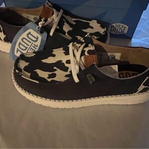 Hey Dude Wendy Animal Black Cow Slip-On Shoes